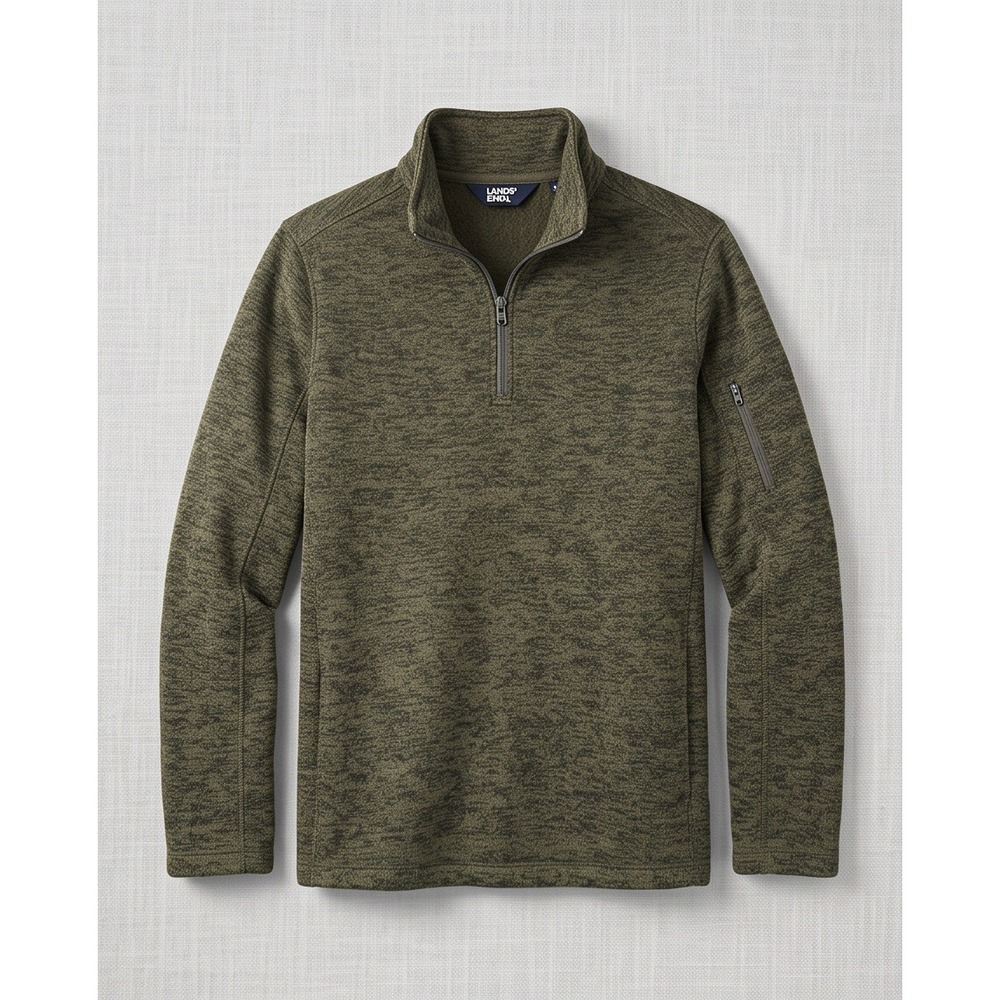 Lands End Mens XL Quarter Zip Fleece Pullover Sweater Olive‎ Green Heather